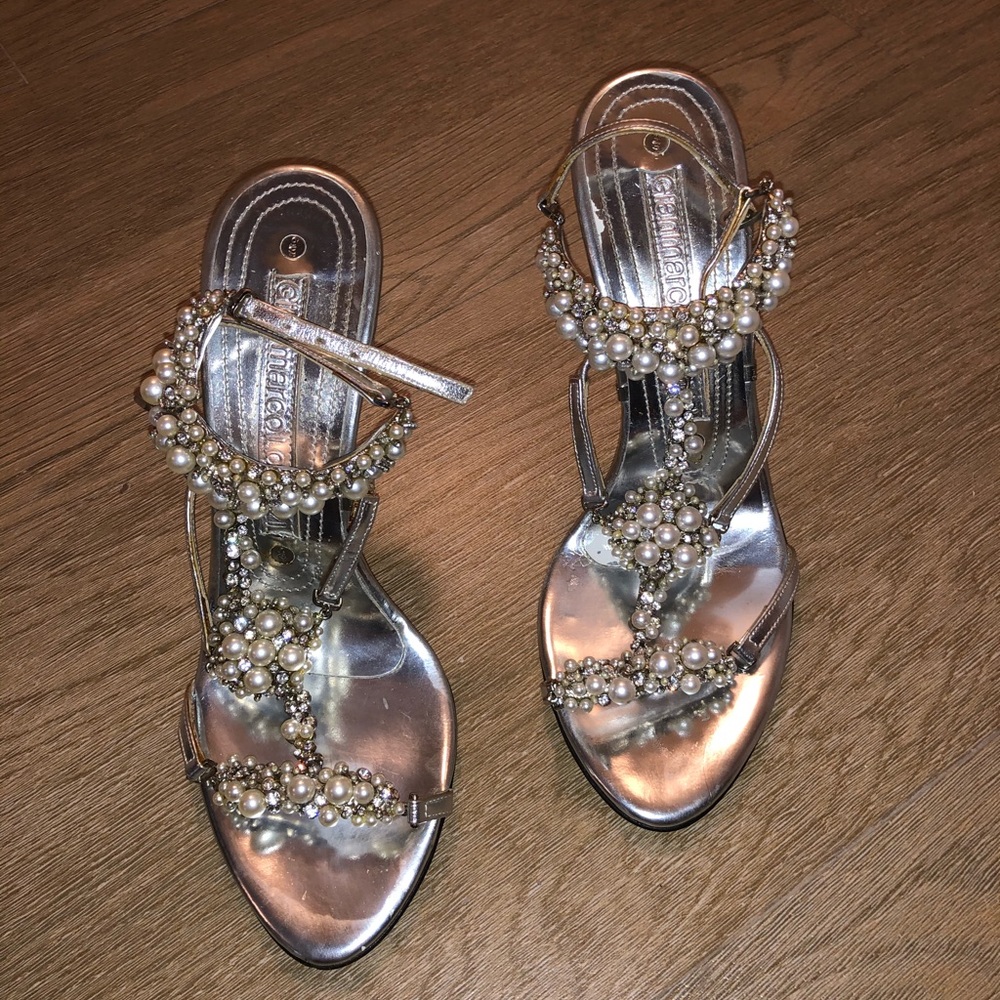 Gianmarco Lorenzi strappy silver stilettos